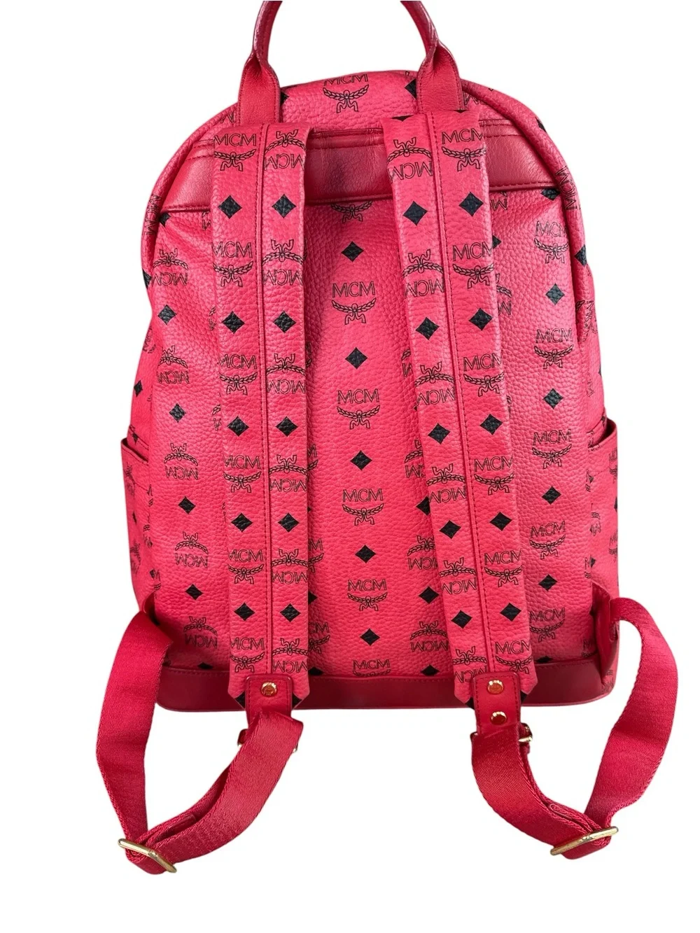 MCM Pink Visetos Studded Backpack